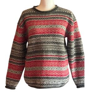 Vintage Kenji Shetland Wool Fair Isle Inspired Sweater Small Ski Lodge Cabincore